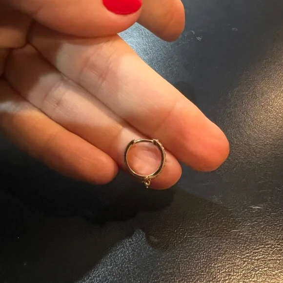 14k Solid Rose Gold and Natural Diamonds Huggie Hoop - single - Picture 4 of 9